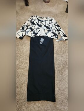 Moschino Black And Cream Colored Pantsuit. Wide Leg Cuffed Pants.